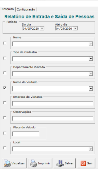 Filtros do relatório de entrada e saída
