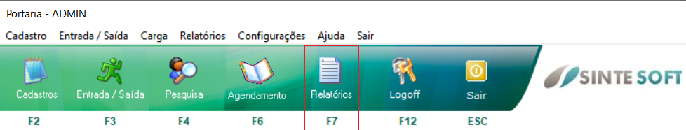 Barra principal do Desktop com os atalhos de teclado
